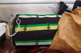 1950's vintage material, roll, black with green and white stripe with daisy detail in balck, paper