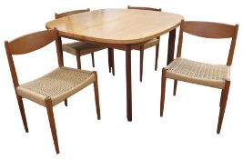 Mid-20th century G-Plan teak and stained wood extending dining table with rounded rectangular top on