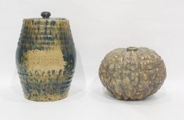 Studio stoneware vase in the form of a gourd, 19cm high and an earthenware sugar vase and cover,