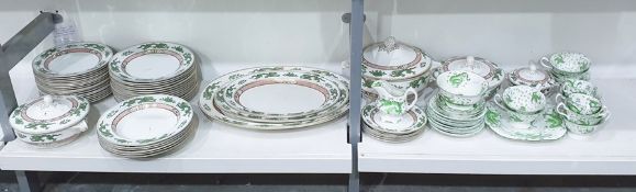 Large quantity of Booths pottery dinner service with green and gilt decoration to the borders, to
