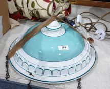 Turquoise and white ceramic plafonnier hanging shade