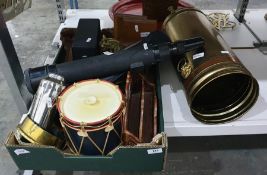 Drum-pattern ice box, a telescope, brass and other collectable items