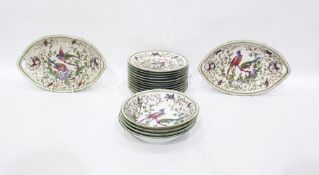 Continental porcelain dessert service decorated with pair Asiatic pheasants on flowering branches