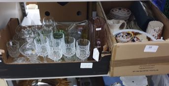 Quantity of glassware, assorted ceramics, a sunburst mirror with painted wood frame, a glass