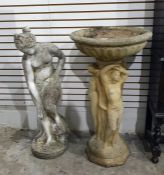 Reconstituted stone bird bath/planter with large bowl supported by The Three Graces, 81cm high and a