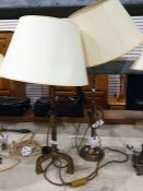 Two modern table lamps, brass lamp in form of bamboo stick with circular base and further lamp