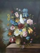 Unattributed Oil on board Still Life - Floral Study initialled lower right Jann (?)  79 x 59 cms and