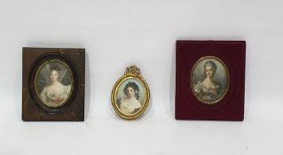 3 various portrait miniatures of ladies, variously framed