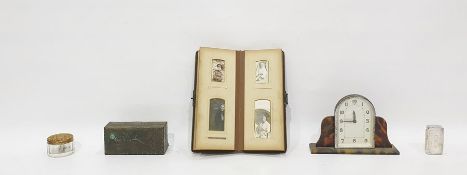 Victorian photograph album, two photograph frames, two early 20th century clocks and other