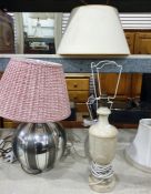 Three assorted table lamps including glass bodied lamp, with frosted finish with clear glass dimples