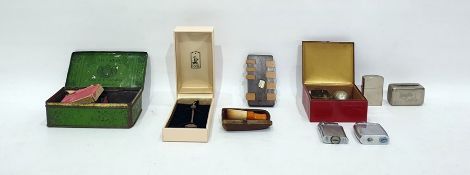 Quantity of collectables to include amber cheroot holder, compass, pen nibs, cigarette lighters (one
