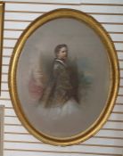 19th century Watercolour drawing,  Half length portrait of a Victorian lady wearing a lace shawl,