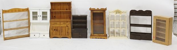 Eight various miniature shelves, cupboards, kitche