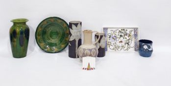Four various studio pottery vases, a Poole porcelain miniature stepped vase of Art Nouveau style,