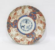 Japanese Imari charger with panels of kylin and flowers, underglaze blue decoration to the centre,