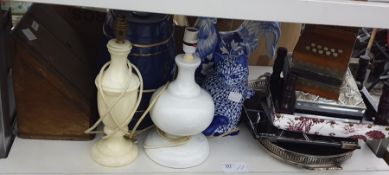 Vintage accordion, two table lamps, ceramic sherry