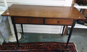 Modern two-drawer side table on turned tapering supports, 129cm x 76.5cm