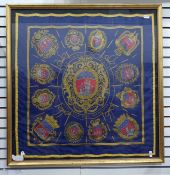 Hermes silk scarf 'Les Armes de Paris', royal blue ground, designed 1954 by Hugo Grygkar, the
