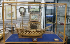 20th century scratch built wooden model of HMS Victory with medallion inscribed 'HMS Victory