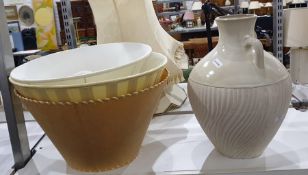 Large ceramic flagon/vase with single handle, ovoid with swirled incised decoration and two table