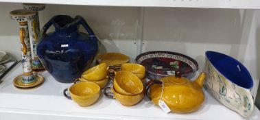 Studio pottery two-handled vase, studio pottery bowl with motto, initialled DW to base, studio