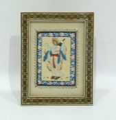 Persian miniature Study of a woman with mandolin, 15cm x 11cm, in inlaid frame