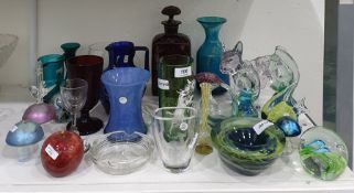 German ruby flashed and engraved glass decanter, rectangular, with stag amongst foliage