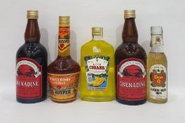Five bottles of assorted alcohol to include Serralles Don Q Puerta Rican rum, Cobana banana liqueur,