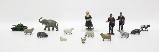 Tray of assorted items to include Britains animals, lead figures, Dinky toys armoured car, etc