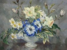 Madeleine Pothecary Pair oils on board Still life study of hellebores, daffodils, magnolia and other