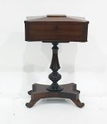 19th century rosewood teapoy, the body of rectangular form with canted corners and pinched sides,