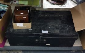 A large metal trunk, an inlaid box and two other boxes ( 4)