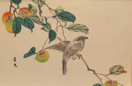 20th Century Japanese School Watercolour  Birds on a branch, signed left, together with five further