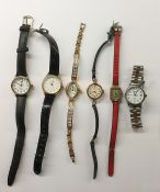 Lady's Bernex gold-coloured wristwatch with rectangular dial and the red leather strap and a