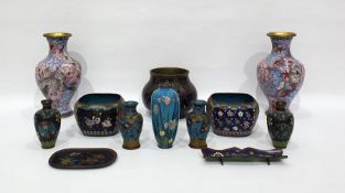 Chinese(?) cloisonne bronze pot, baluster sided and with allover pennants and stylised foliage, 11cm