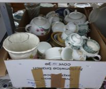 One box of assorted china to include teacups, teapots, vases, plates, etc.