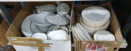 Three boxes ceramics to include: Kirsty Jane part dinner service with gold rim, Sengor fine china