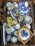 Collection of assorted ceramics in three boxes to include toast rack, framed tile, cakestand and