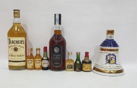 1997 Commemorative Bells whisky, a Patron Alonso brandy, a Teachers Highland Cream Scotch whisky and