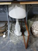 White freeform based table lamp and a Scandinavian style teak surround mirror (2)