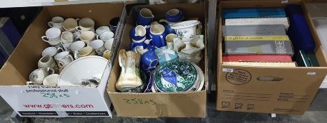 Five boxes of mixed china and glassware including boxed presentation plates, commemorative mugs,