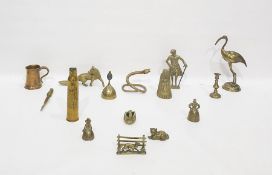 Large quantity of brass and metalware items including a model of a stork, a fox, a cobra,