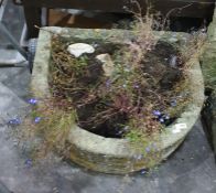 Two D-shaped stone planters, 53 x 60 x 20cm