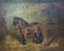 Gertrude L Whelpton (20th century)  Oil on canvas Dartmoor pony in stable, signed and dated 1901, 39