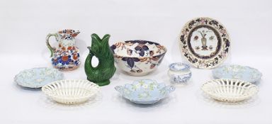 19th century Masons ironstone octagonal jug with hydra handle, 19.5cm high, Victorian pottery