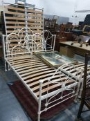 Two single cream painted bed frames and matching double bed frame (3)