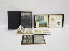 STC radio universal avometer, two postcard albums and a quantity of loose stamps and stamp albums
