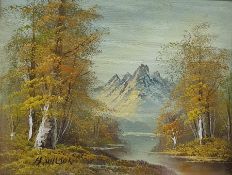 Pair of framed colour prints showing mountain sheep and highland cattle, a framed map of the South