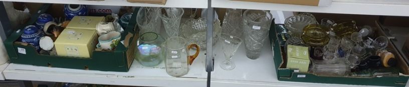 Two boxes of mixed ceramics and glass plus other items including vintage bottle, rose bowl, assorted