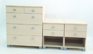 Suite of bedroom furniture to include bedside cabinets and two chests of two short over three long